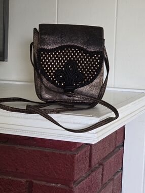 Rodo Metallic Bronze Fabric, Embroidered Detail Front Bag